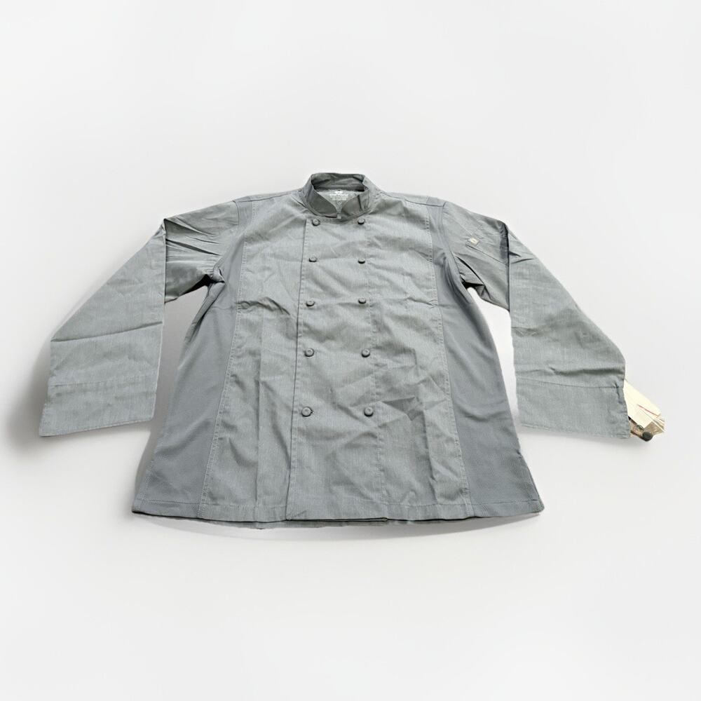 Chef Works Unisex Gray Chef Coat Button Roll Tab Long Sleeves Shirt Size L NWT